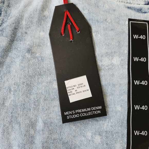 Plus Size Men Light Blue Distressed Denim Biker Shorts - Skinny Fit - Picture 3 of 15